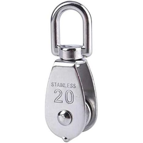 Polea simple giratoria de acero inoxidable M20, capacidad de carga de 75 kg para elevación de cuerdas - Plateada