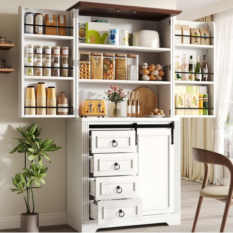 Meuble rangement cuisine 80x39,8x180 cm blanc OKMYHOME (1/5)