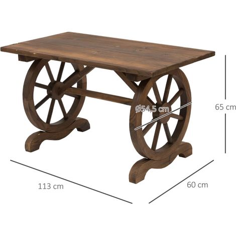 Table de jardin en bois massif, table de balcon, table en bois, modèle à roulettes, résistante aux intempéries, finition naturelle, 113 x L 60 x H 65 cm