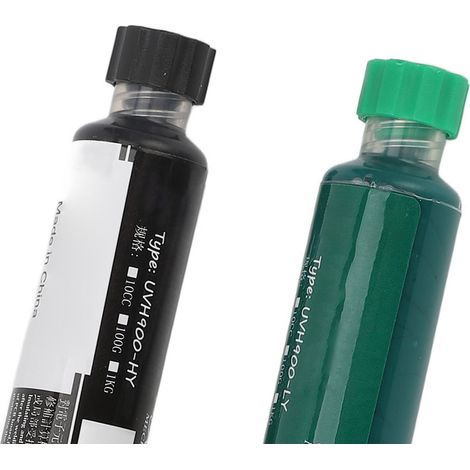 2 Stück UV-härtende Lötstoppmaske, Leiterplatten- und BGA-Lötstopplack, Reparaturtinte, Schwarz und Grün