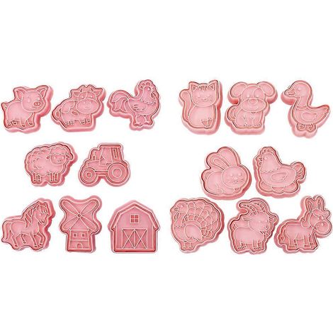 Ensemble de 16 moules à biscuits en forme d'animaux de la ferme pour la pâtisserie maison.
