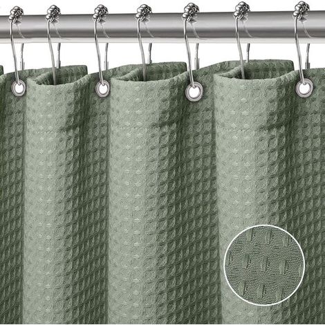 Duschvorhang - Waffelstruktur-Duschwand, Polyester, maschinenwaschbar, wasserdicht, mit 12 Haken, 183 x 183 cm (grün) (1/2)
