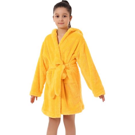 Serviette de bain enfant en pur coton, confortable peignoir pour filles peignoir pour garçons avec capuche ultra doux et léger jaune taille 100 (convient aux enfants de 2 à 3 ans). (1/5)