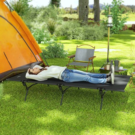 Lit de camp pliable avec sac de transport, 200 x 100 x 36 cm, jusqu'à 120 kg, extra large, noir