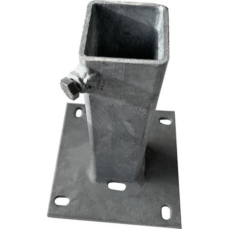 Signaletique.Biz France – Fourreau à platine pour poteau acier galvanisé 50 x 50 mm – Fixation pré-percée – Résistant aux intempéries – Installation facile (1/5)
