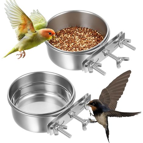 2 Pcs Mangeoire Oiseaux Cage Oiseau Bols en Acier Inoxydable, Gamelle INOX, mangeoire pour Cage à Oiseaux, perroquets, Hamsters, perruches ondulées et calopsittes(10x4.5 cm) (1/5)