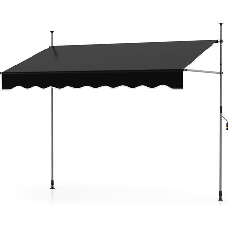 Store Banne Manuel Rétractable 2,5 x 1,2M Hauteur Réglable 210-300CM, Auvent de Terrasse en Aluminium Tissu Oxford Imperméable Anti UV, Noir (1/5)