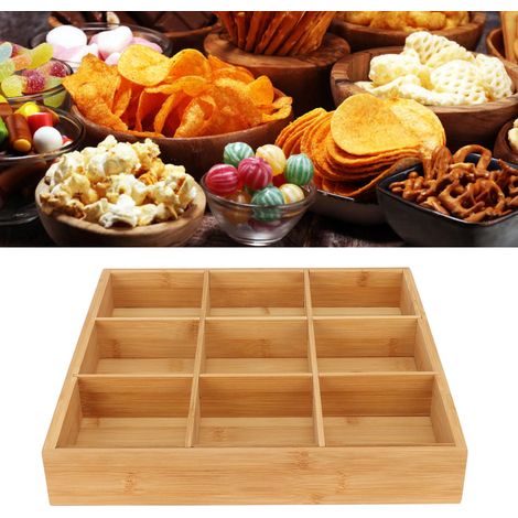 Boîte de rangement pour fruits secs et en-cas, sans peinture ni cire, compartiments sains et séparés, adaptée aux plats chauds et aux plats de légumes, fabriquée en bambou avec 9 compartiments. (1/5)