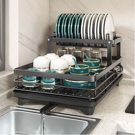 Robuster Geschirrabtropfkorb aus Kohlenstoffstahl – 30 kg Tragkraft. Rostfrei. 360°-Abtropffläche. (1/5)