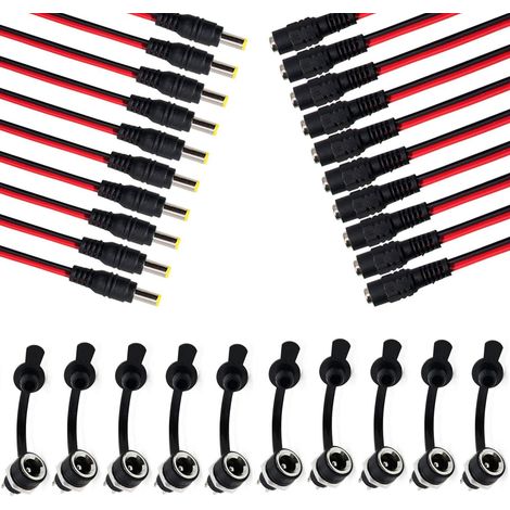 30Pcs 5.5 X 2.1mm DC Connecteur :5 Paire fiches alimentation connecteur dc 5.5mm x 2.1mm+5 Paire DC Pigtail Cable+connecteur de montage de panneau DC,pour Vidéo Surveiller CCTV (1/4)
