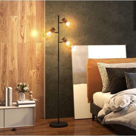 Lámpara de pie (41x28x169 cm), diseño moderno, 3 luces ajustables, metal negro