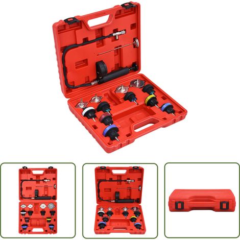 The Living Store Testeur de pression pour refroidissement et bouchon 14 pcs - Kit De Test De Pression - Radiateur - Fuite - Voiture - Automobile (1/5)