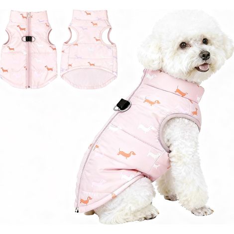 Manteau Chien de Petite Moyenne Taille Manteaux d'hiver pour Chiens Légèrement Imperméable Veste Trous Harnais Teckel Chihuahua Beige S (1/5)