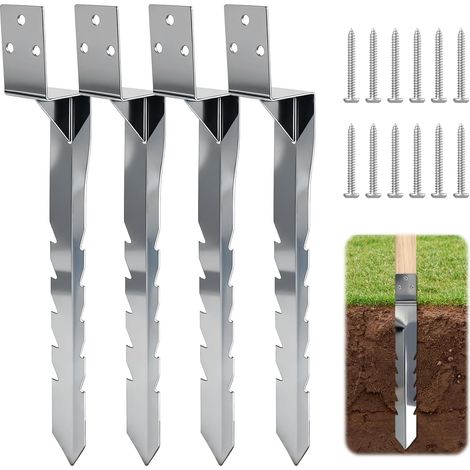Lot de 4 Support de Poteau à Enfoncer Galvanisé à Chaud, Ancrage Balancoire Douilles à Enfoncer pour Balançoire, Douilles en Fer pour Poteaux en Bois pour Balançoires de Jardin Cabanes Arceaux de Ros (1/5)