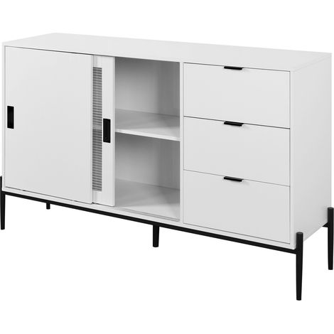 Aparador con puerta corredera de vidrio acanalado y 3 cajones 155x40x91,5 cm HOMVRA (1/5)