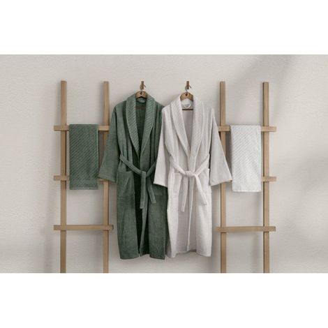 Set de 4 linge de bain ASIR GROUP 2 peignoirs kimono + 2 serviettes coton 100% vert et blanc 50 x 90 cm (1/4)