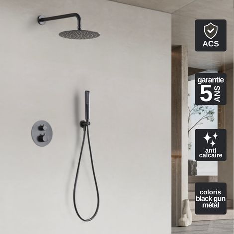 Colonne de Douche Encastrée avec Mitigeur Thermostatique noir métal anti-calcaire - Design Moderne - NAPOLES IMEX