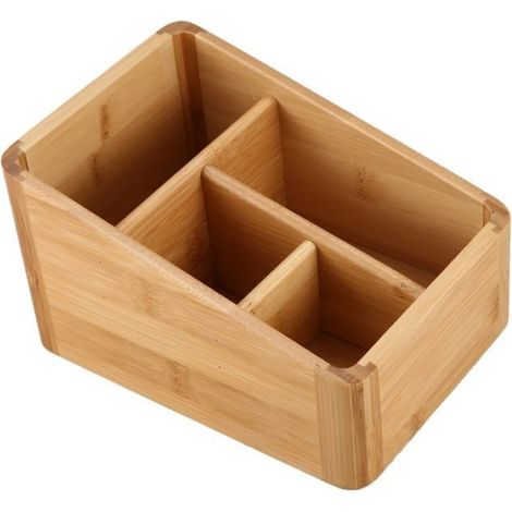 Organisateur de Bureau - Boîte de Rangement en Bambou - 6 Compartiments Rectangulaires - 14 x 20 x 10,5 cm - 1 Pièce (1/5)