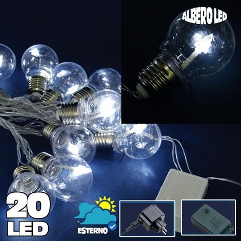TrAdE Shop Traesio - Catena Luminosa 20 Bulbi Forma Lampadina Trasparente A Led Bianco Freddo Albero - (1/2)