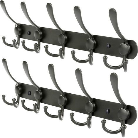2pcs Black Wall Mounted Coat Rack – 5 Triple Hooks – 40 cm – Stainless Steel Wall Hook for Entryway, Bedroom, Bathroom and Cloakroom (1/5)