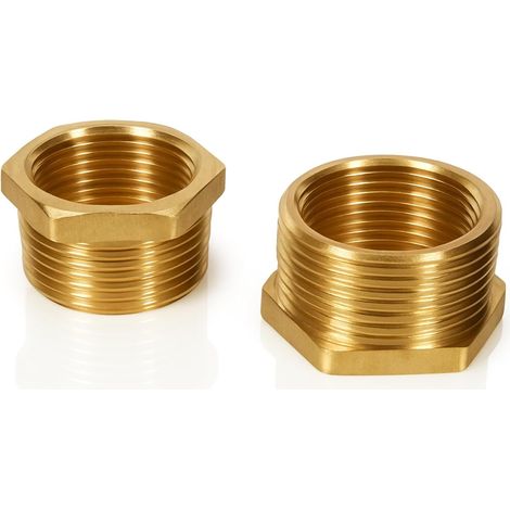 2 Pieces Brass Reducer Adapter, Hose Connector 25mm, Brass Reducer 1 Inch Male x 3/4 Inch Female, Brass Threaded Fitting, Reducer Adapter for Water, Air, Fuel, Oil, Gas Pipes (1/5)