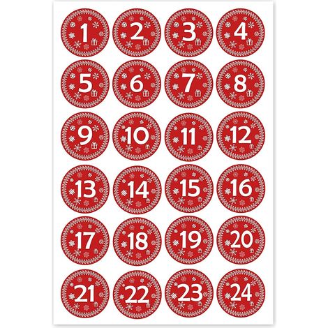Altre decorazioni natalizie, rotonde 30x30mm - Adesivi calendario dell'Avvento da 1 a 24 - Stile vintage rosso - Etichette - Adesivi - Calendario di Natale - Natale - Avvento - Rotondo - Ritaglio fai  (1/5)