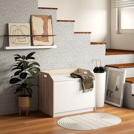 Coffre en Bois Moderne avec Dossier et Compartiment de Rangement, 62.4x40x51.5cm, Blanc (1/5)