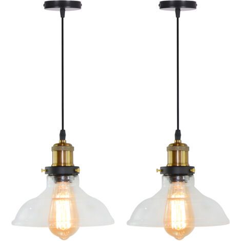 royaluxe- 2PCS Suspension Luminaire D'Intérieur Industriel Plafonnier En Verre Noir Lustre Rétro E27 Pour Chambre Cuisine Salon Hôtel (1/5)