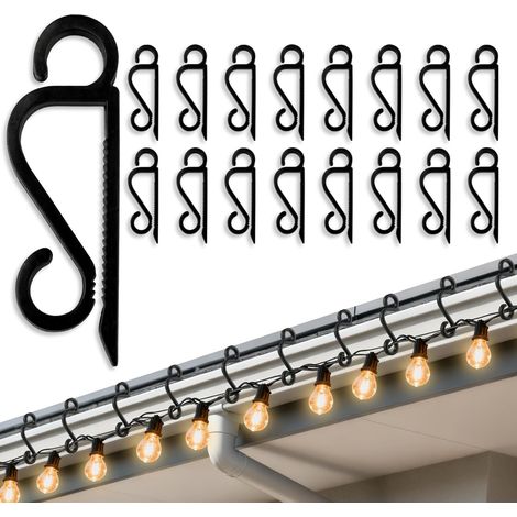 Gutter Hooks for Outdoor Lights, 60 Pcs Slip-Resistant Christmas Light Gutter Clips with Reusable, Weatherproof, Plastic, Flexible, Durable for Hanging Xmas Icicle Curtain Fairy Lights