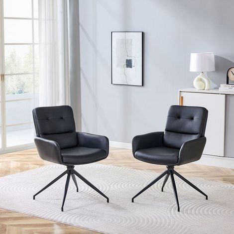Lot de chaises 2 pièces revêtement pu noir pieds métal noir rotation 360° design léger luxe espace détente (1/5)