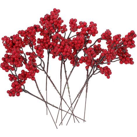 10 künstliche Beerenzweige für Weihnachten und DIY-Blumenarrangements. – 5 x 5 x 22 cm – Rot (1/4)