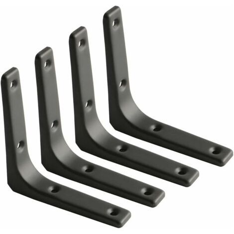 – Équerre de fixation métal noir 100mm – Support charge lourde pour étagère – Lot de 4 avec vis et chevilles – Pour cuisine et salon - 100mm100mm