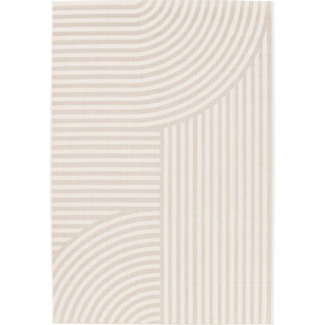 Bobochic – Tapis poils ras rectangle 120x170 cm – Motif abstrait beige – Tissé à plat en PET recyclé – Entretien facile avec tuyau d'arrosage