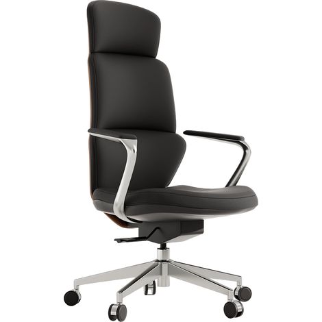 Lot de 2 fauteuils de bureau en cuir noir et brun, avec mécanisme inclinable jusqu’à 127°, assise coulissante, roulettes silencieuses et vérin à gaz, pour espace de travail – CHICFURN (1/5)