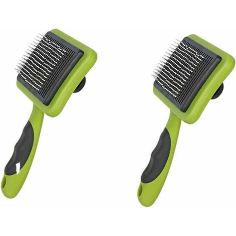 2Pcs-Brosse pour Chien et Chat, Autonettoyante Pour Animaux,Massage Soin Brosse pour Poils Longs et Courts Chien, Efficacement des Tomentose Sous-poil,Vert (1/5)