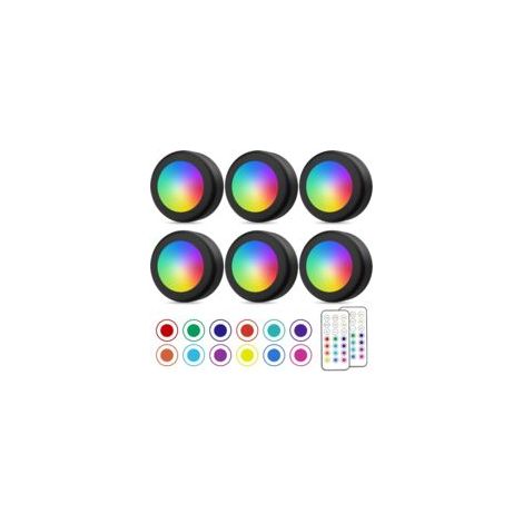 Spot LED sans fil – Éclairage dimmable avec télécommande – 12 couleurs RVB – Lot de 6 lumières pour placard et armoire (1/5)