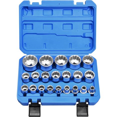 Set di 21 bussole scanalate, attacco da 1/2", misure metriche da 8 a 36 mm, set di bussole multi-dente in acciaio Cr-V a 12 punte. (1/5)