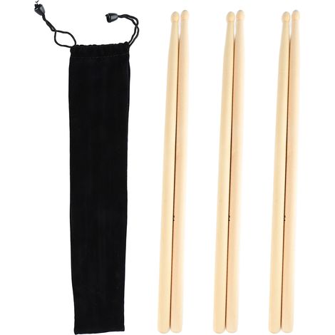 3 Paires de Baguettes de Batterie 5A en Bois Massif, Prise Confortable et Antidérapante pour Pratique et Spectacles (1/5)