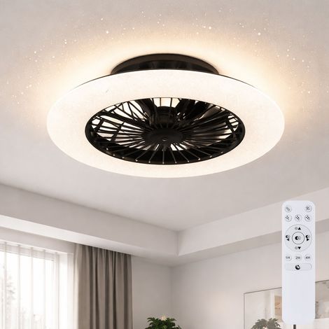 Deckenventilator mit Beleuchtung und Fernbedienung leise Deckenleuchte mit Ventilator Dimmbar, Sterneneffekt CCT Nachtlicht Timer, 30 Watt LED 1800lm 3000-6500K, 50 cm, Wohnzimmer