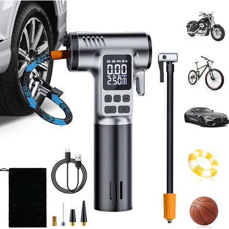 Pompe à Air Électrique 150 PSI - Compresseur Portable avec Écran LCD, 5 Modes, Arrêt Automatique, Batterie 4000mAh, Lampe de Détresse LED, Marteau de Secours & USB-C - Pour Voiture, Moto, Vélo, Ballon (1/5)