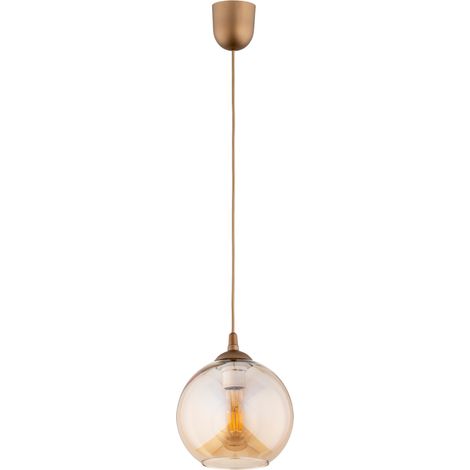 Suspension moderne dorée, globe verre ambre Ø20 E27 (1/3)