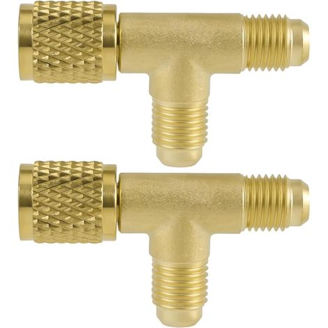 2pcs Quick Coupling T Adapter 1/4'' Brass for SAE Valves Air Conditioning Parts for Deep Vacuum Pump Manifold R22 R12 R134 (1/5)