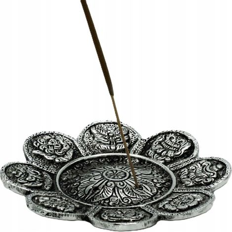Porte-encens symboles tibétains en aluminium poli 12 cm- Vendu par 1 (1/3)