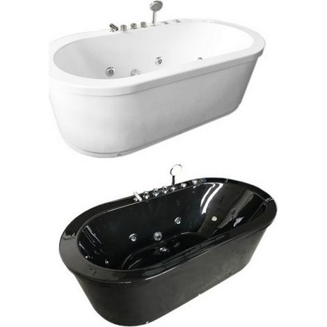 Bagno Italia Vasca da bagno freestanding con idromassaggio 185x95 10 getti nera (1/4)