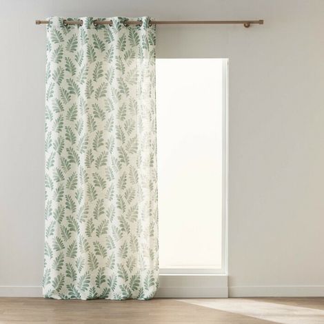 Rideau à Œillets 140x260 cm AQUALIS – Polyester & Lin Imprimé Feuillage