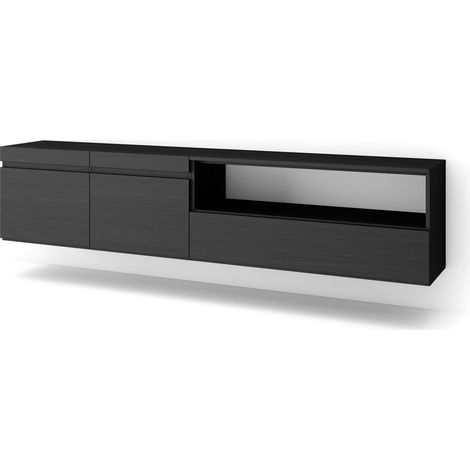 Skraut Home - Mobile TV Soggiorno, Ampio spazio a disposizione, 200x45x35cm, Per TV fino a 80", Sospeso, da appendere, Stile moderno, Nero (1/5)