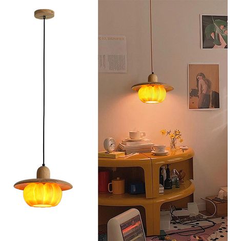 Lustre 28 cm, Suspension, Plafonnier suspendu, Suspension avec abat-jour citrouille en résine, lumière chaude 3000 K (1/5)
