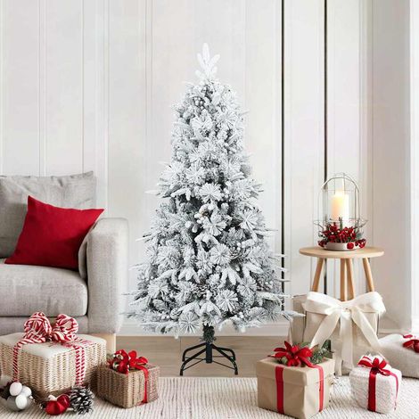 Künstlicher Scharnier-Weihnachtsbaum schneebedeckt Weiß 150 cm