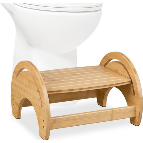 Relaxdays Sgabello per WC da Bagno, Sgabellino Regolabile da Toilette per Adulti, HxLxP: 23x36x32 cm, Bambù, Naturale