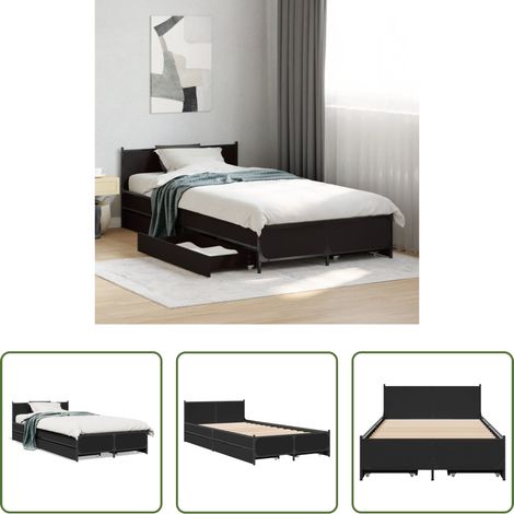 vidaXL Rangement de chambre - Cadre de lit avec tiroirs sans matelas noir 75x190 cm (1/5)